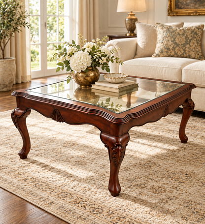 Carved Teak Wood Centre Table Without Glass — styled room