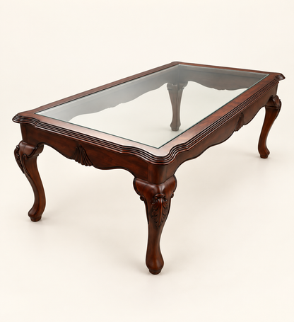 Carved Teak Wood Centre Table Without Glass — side studio view