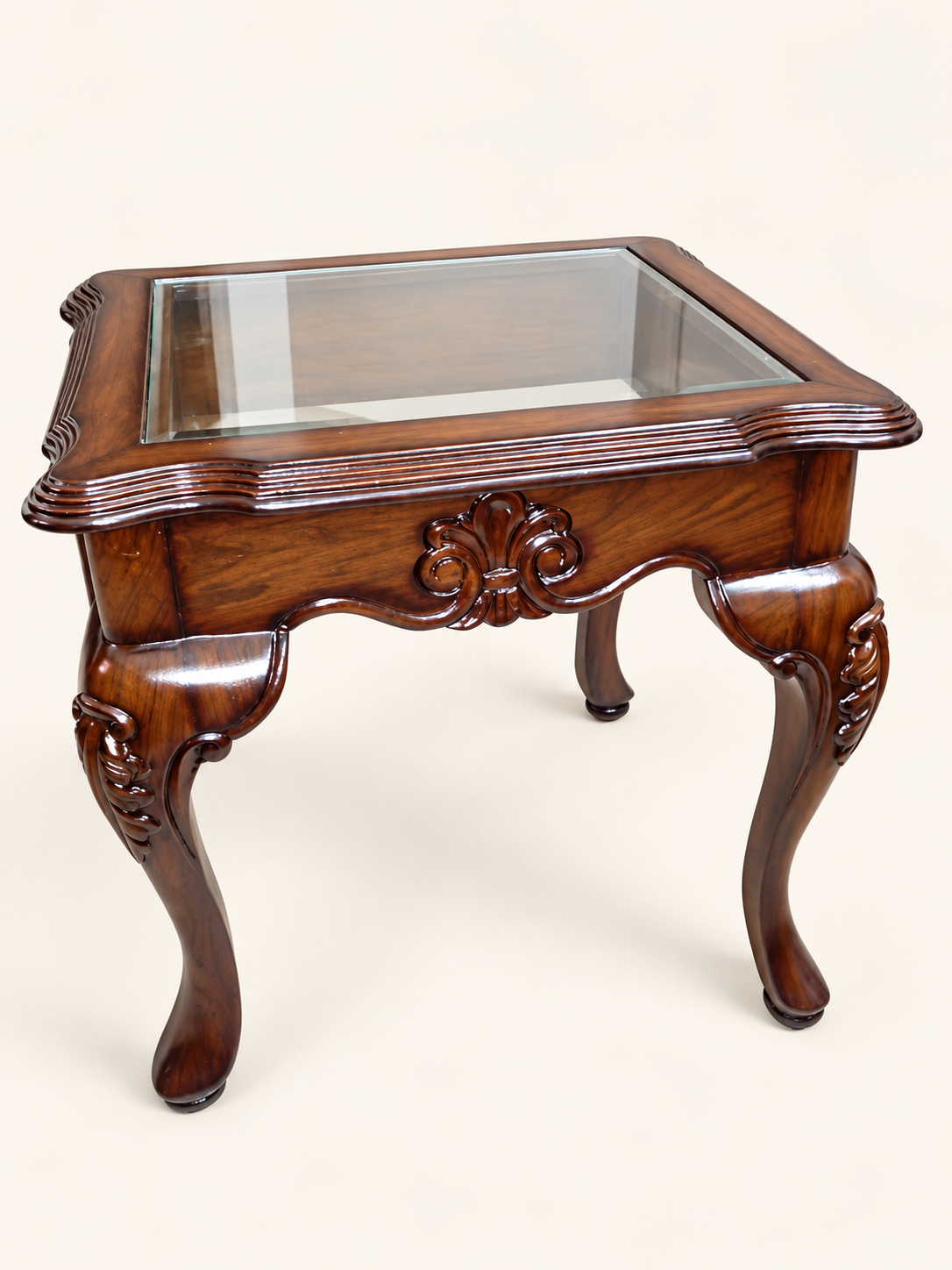 Carved Teak Wood Side Table Without Glass — front studio view