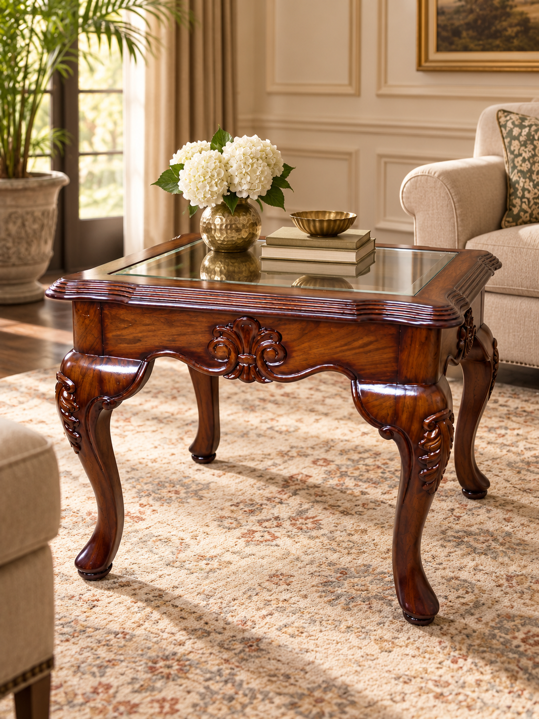 Carved Teak Wood Side Table Without Glass — styled room
