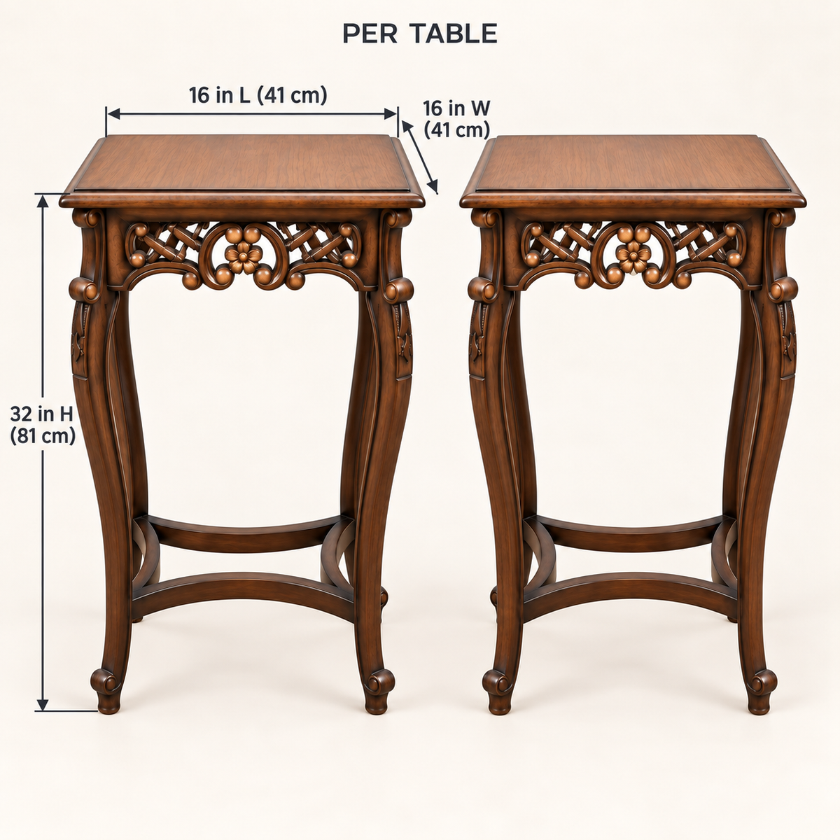 Carved Wooden Pedestal Table in Dark Walnut Finish dimensions and measurements