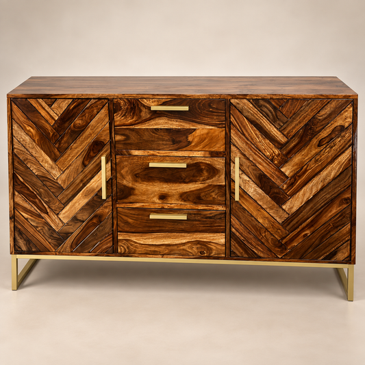 Chevron Sheesham Wood Sideboard – front studio