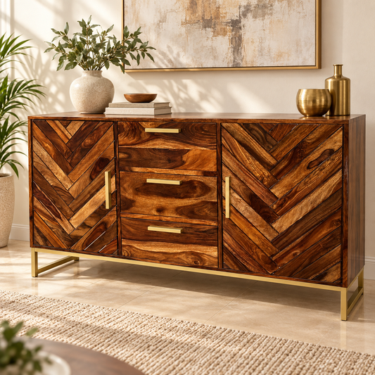 Chevron Sheesham Wood Sideboard – lifestyle