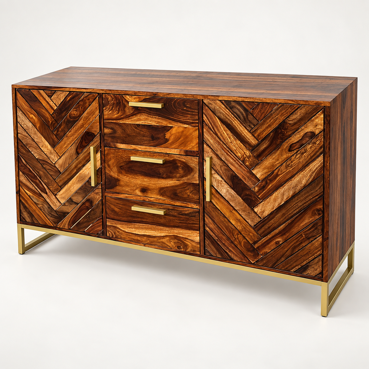 Chevron Sheesham Wood Sideboard – side studio