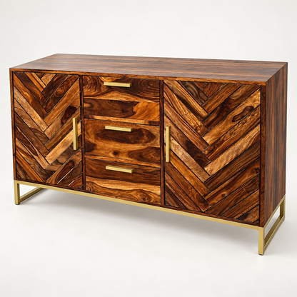 Chevron Sheesham Wood Sideboard – side studio