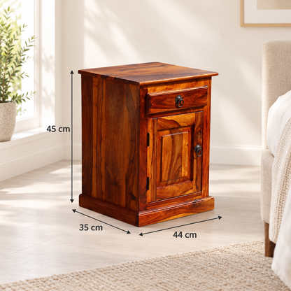 Classic Panel Bedside Table with Cabinet dimensions: 44 cm W × 35 cm D × 45 cm H