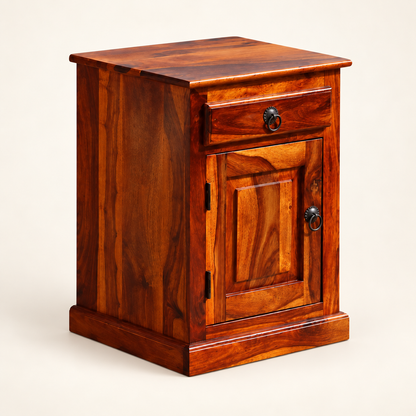 Classic Panel Bedside Table with Cabinet clean studio view with storage closed