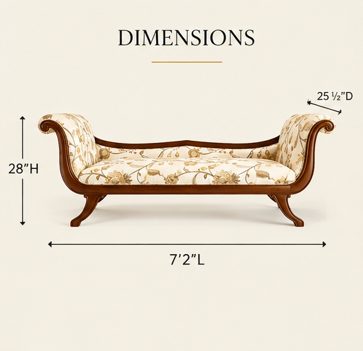 Classic teak wood upholstered couch dimensions 86 inches length 25.5 inches depth 28 inches height