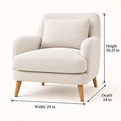 Cream Upholstered Accent Chair – dimension view, Latest Furniture