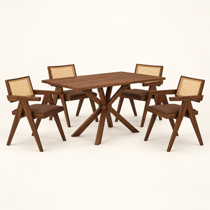 Cross-Leg Cane-Back Dining Set complete dining set on a clean studio background.