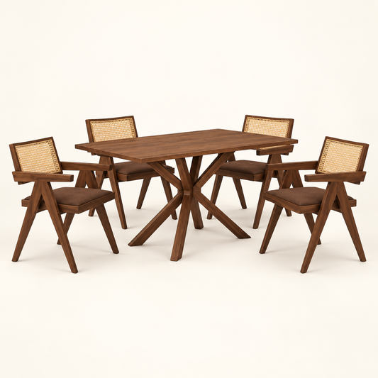 Cross-Leg Cane-Back Dining Set complete dining set on a clean studio background.