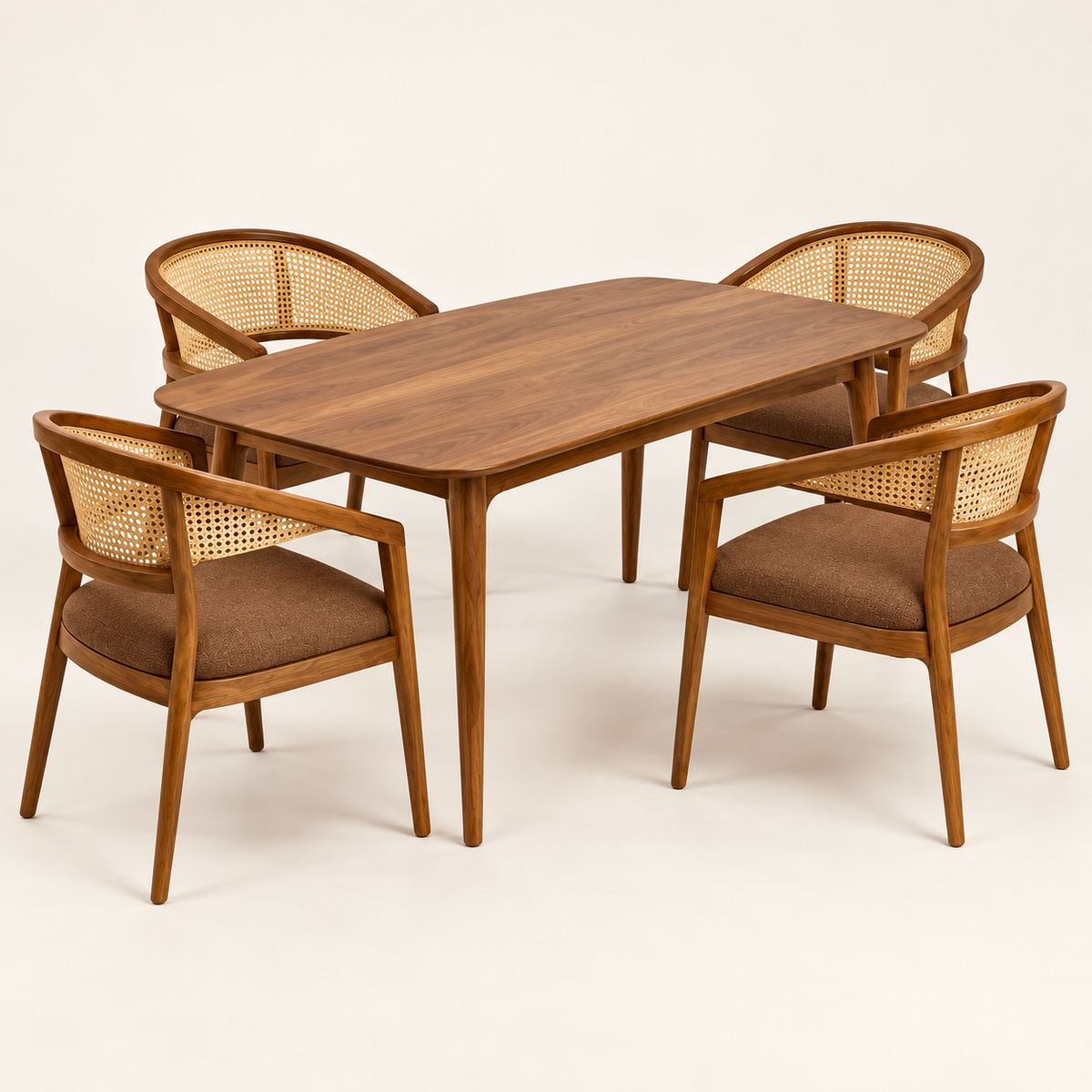 Curved-Arm Cane Dining Set complete dining set on a clean studio background.