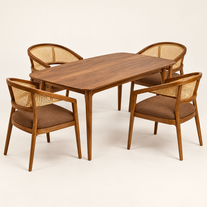 Curved-Arm Cane Dining Set complete dining set on a clean studio background.