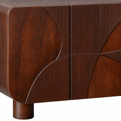 Curved Fluted Wooden Sideboard in dark walnut finish – material and detail close-up