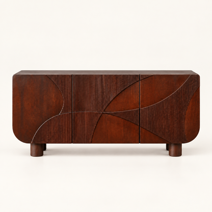 Curved Fluted Wooden Sideboard in dark walnut finish – front studio view