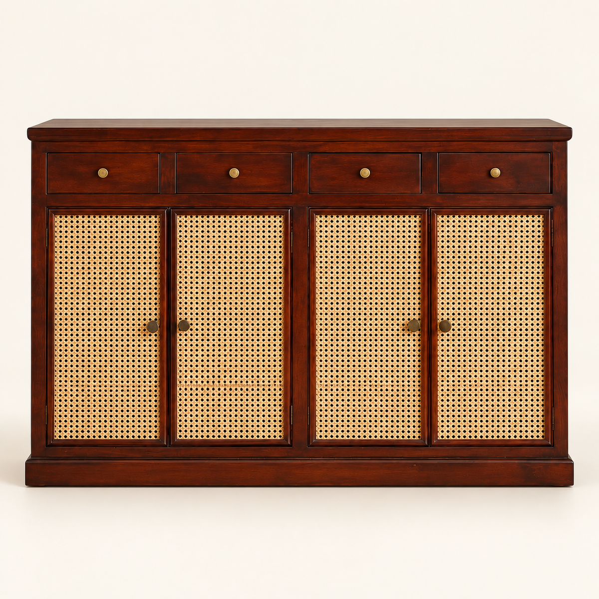 Dark Walnut Four-Door Cane Shoe Cabinet clean front studio view in dark walnut finish