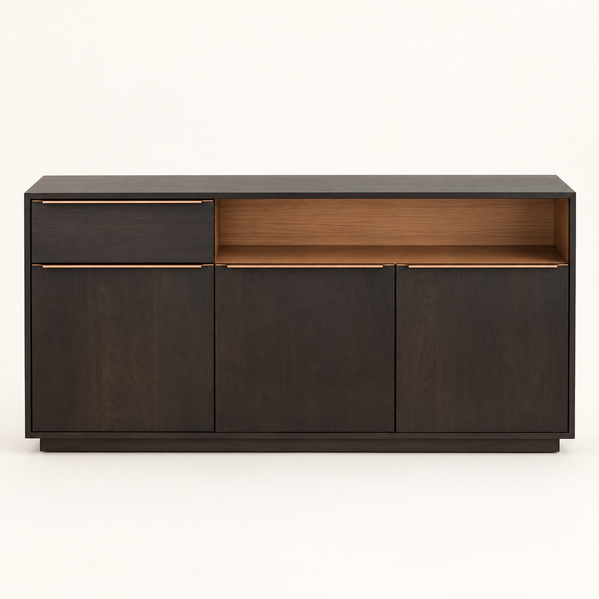 Dark Wooden Sideboard with Open Shelf in dark walnut finish – front studio view
