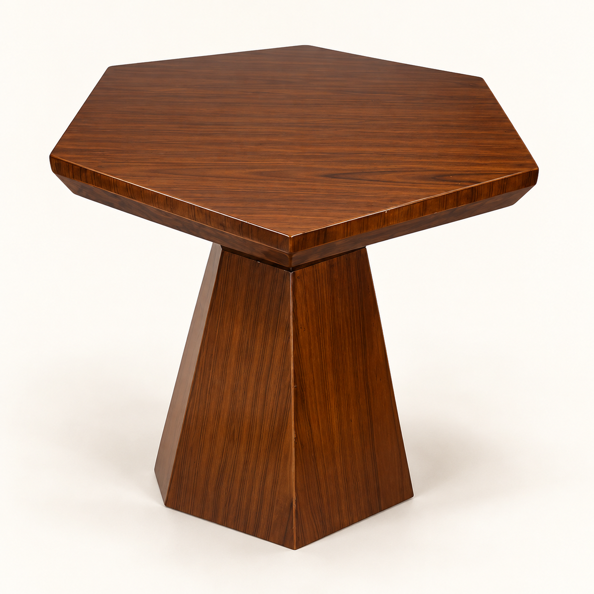 Geometric Walnut Pedestal Side Table - angled studio view