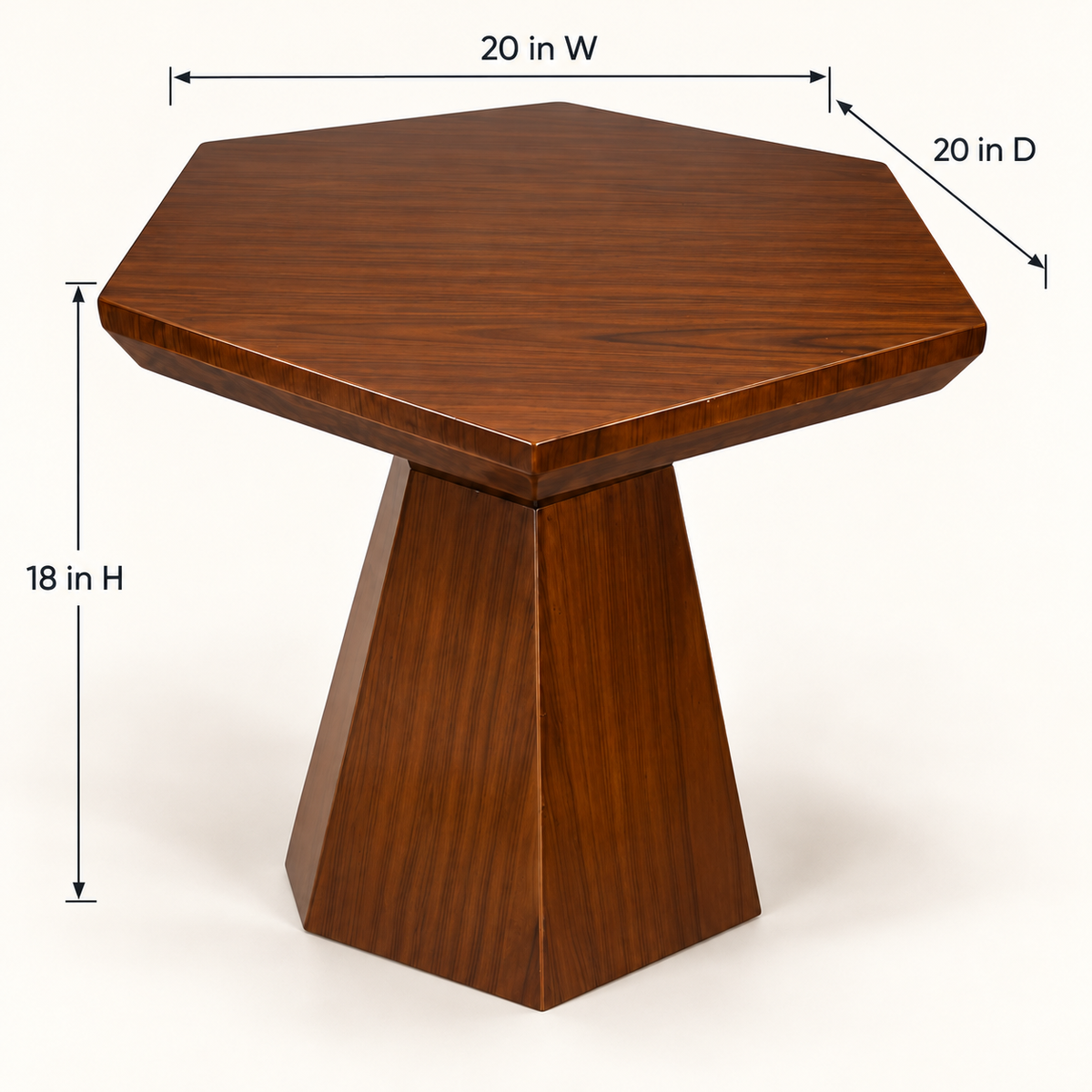 Geometric Walnut Pedestal Side Table - dimensions 20 W × 20 D × 18 H inches