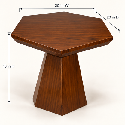 Geometric Walnut Pedestal Side Table - dimensions 20 W × 20 D × 18 H inches