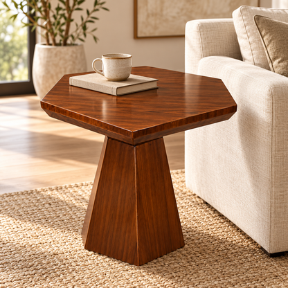 Geometric Walnut Pedestal Side Table - alternate lifestyle view