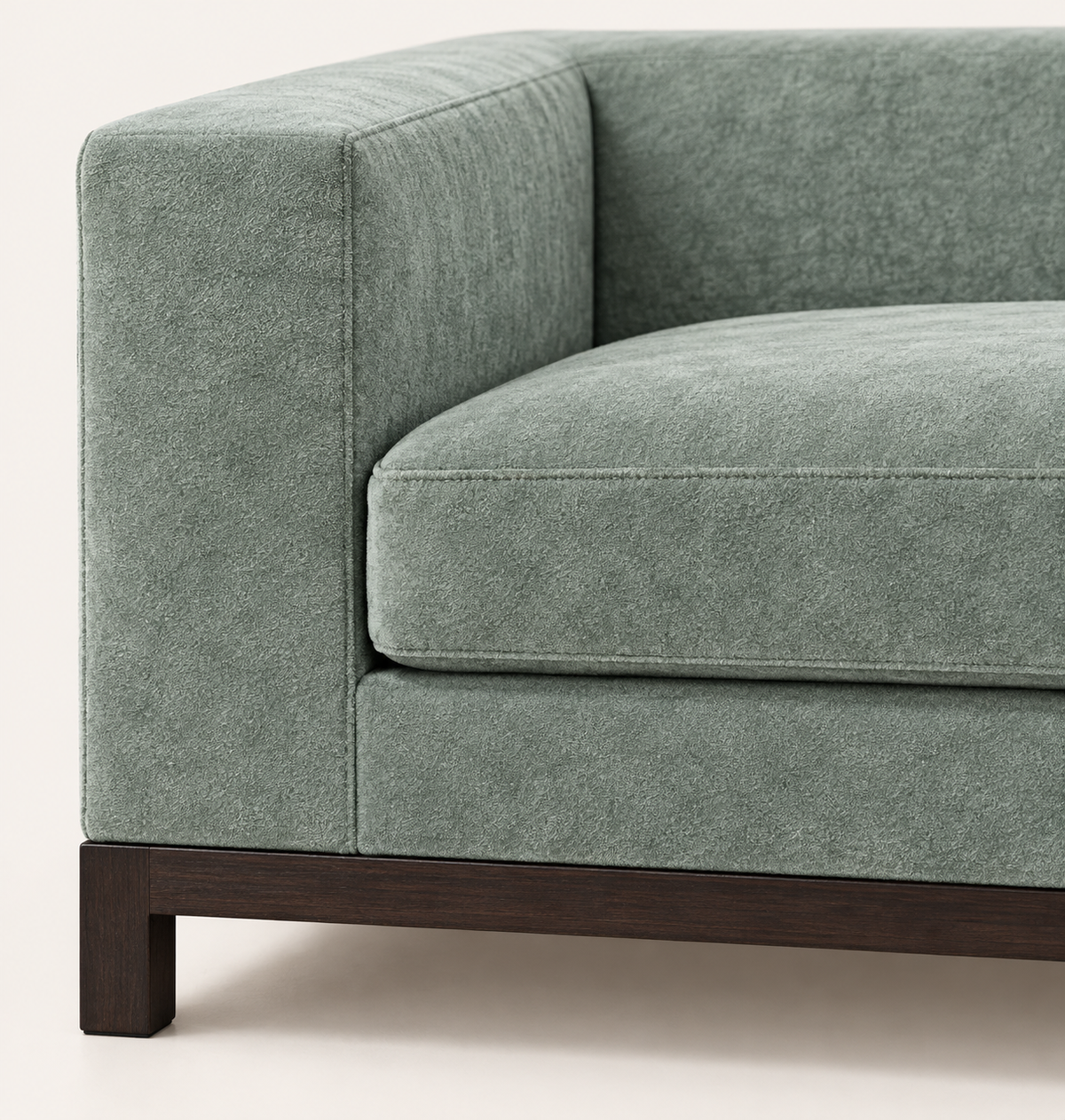 Green Suede Three-Seater Sofa – material and design close-up