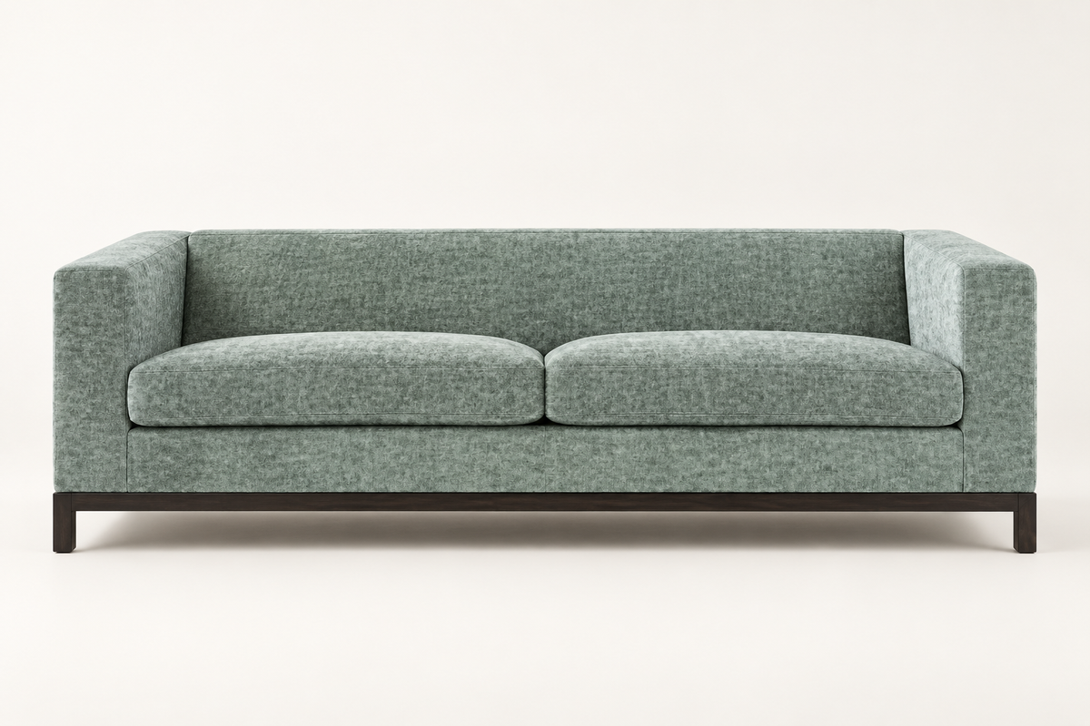 Green Suede Three-Seater Sofa – front studio view