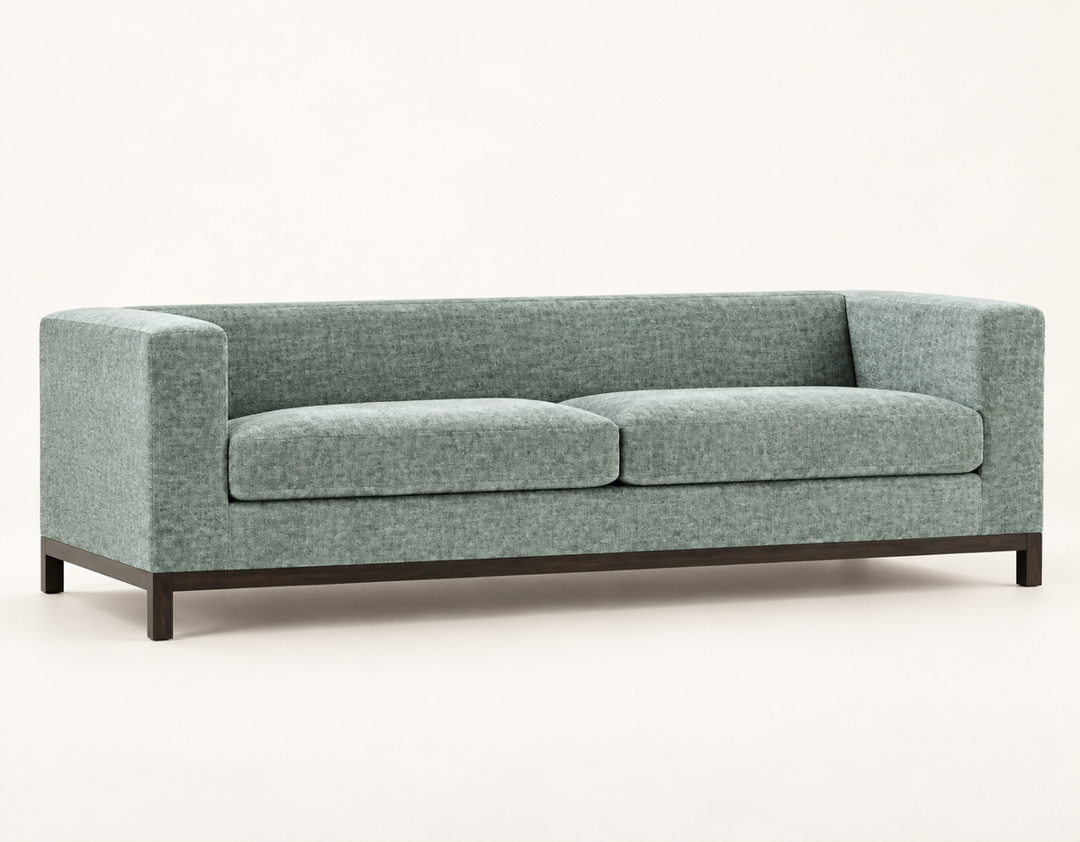 Green Suede Three-Seater Sofa – side studio view