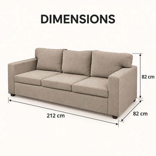 Warm Greige Fabric 3-Seater Sofa — dimension diagram