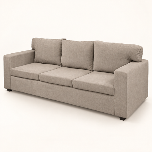 Warm Greige Fabric 3-Seater Sofa — angled side view
