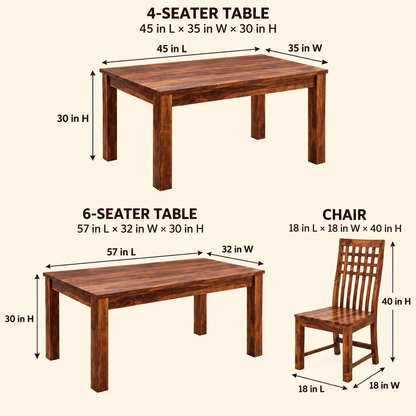 High-Back Lattice Dining Set dimension guide showing table and chair measurements.