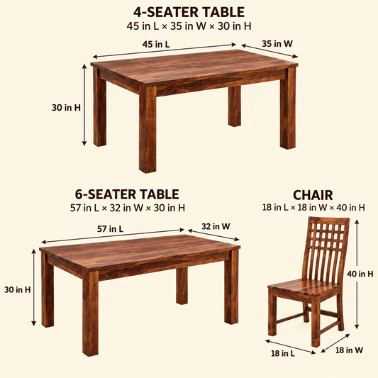 High-Back Lattice Dining Set dimension guide showing table and chair measurements.