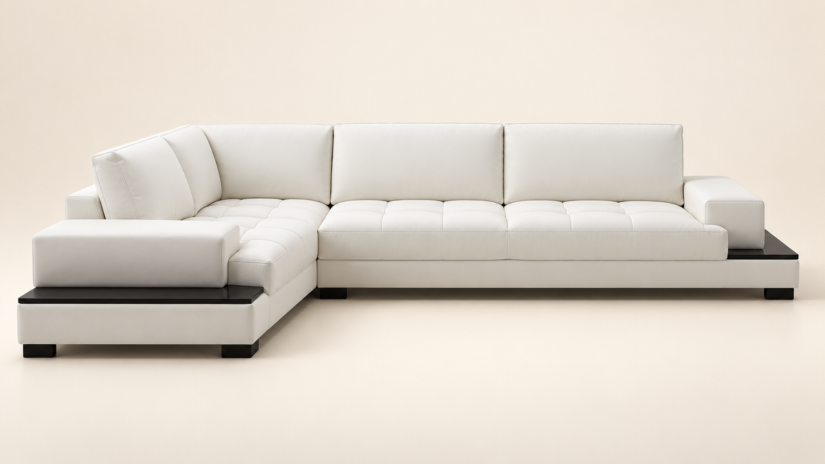 Ivory Suede Five-Seater L-Shaped Sofa – Latest Furniture