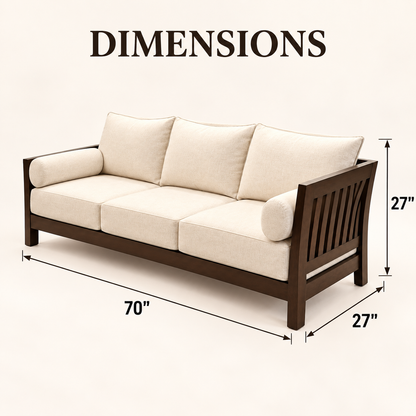 Warm Ivory Teak Wood 3-Seater Sofa — dimension diagram