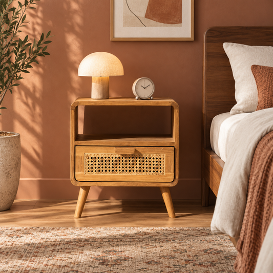 Solid Sheesham wood bedside table with two drawers