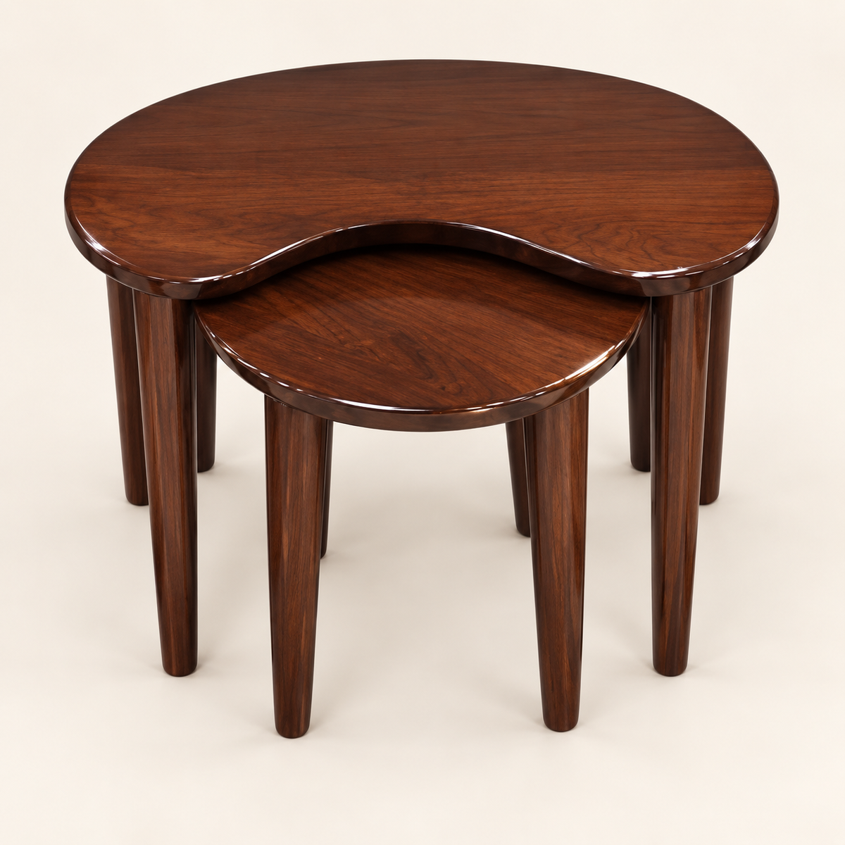 Kidney-Shaped Teak Wood Nesting Tables – Set of 2 front studio view