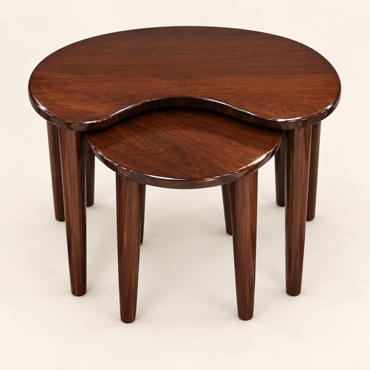 Kidney-Shaped Teak Wood Nesting Tables – Set of 2 front studio view