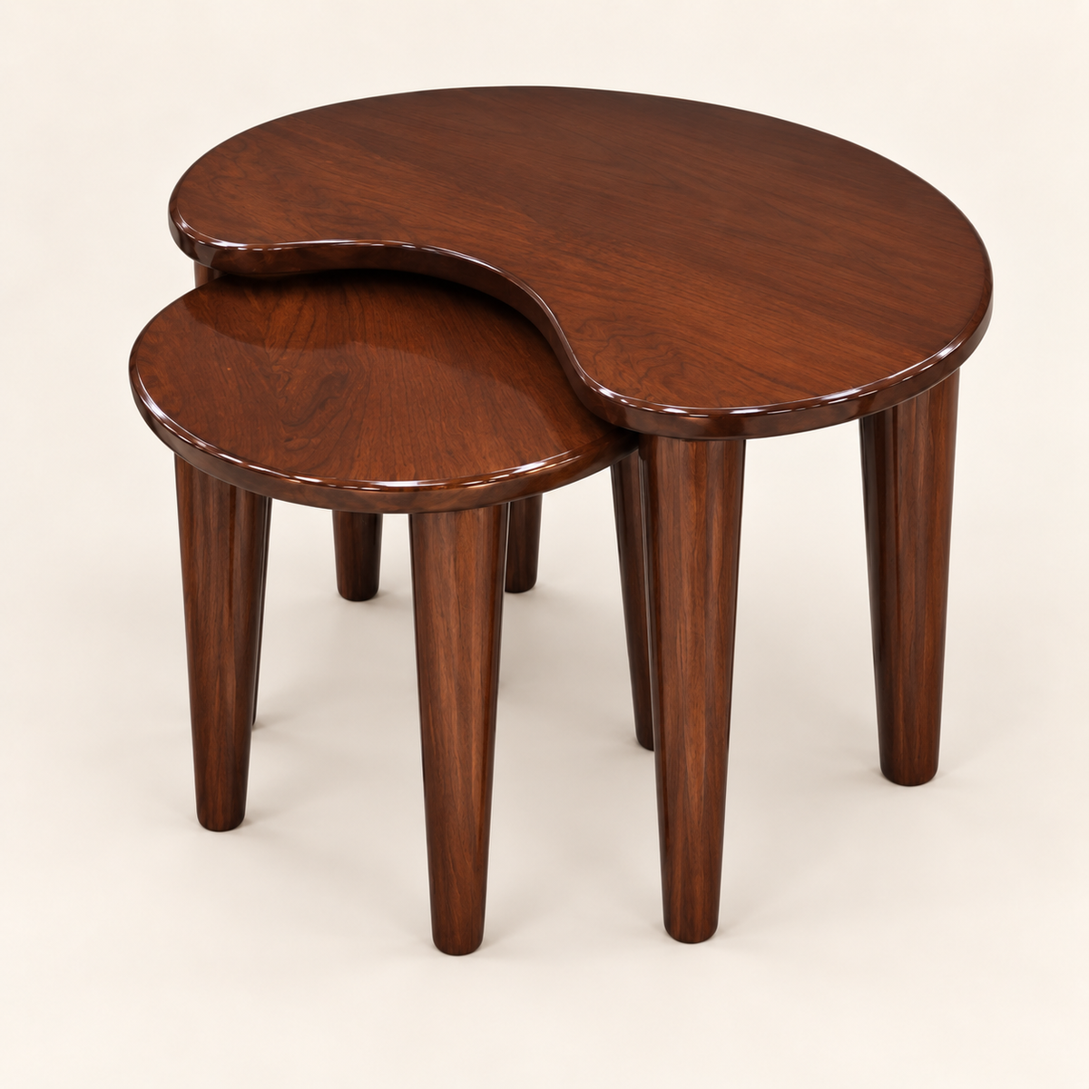 Kidney-Shaped Teak Wood Nesting Tables – Set of 2 side studio view