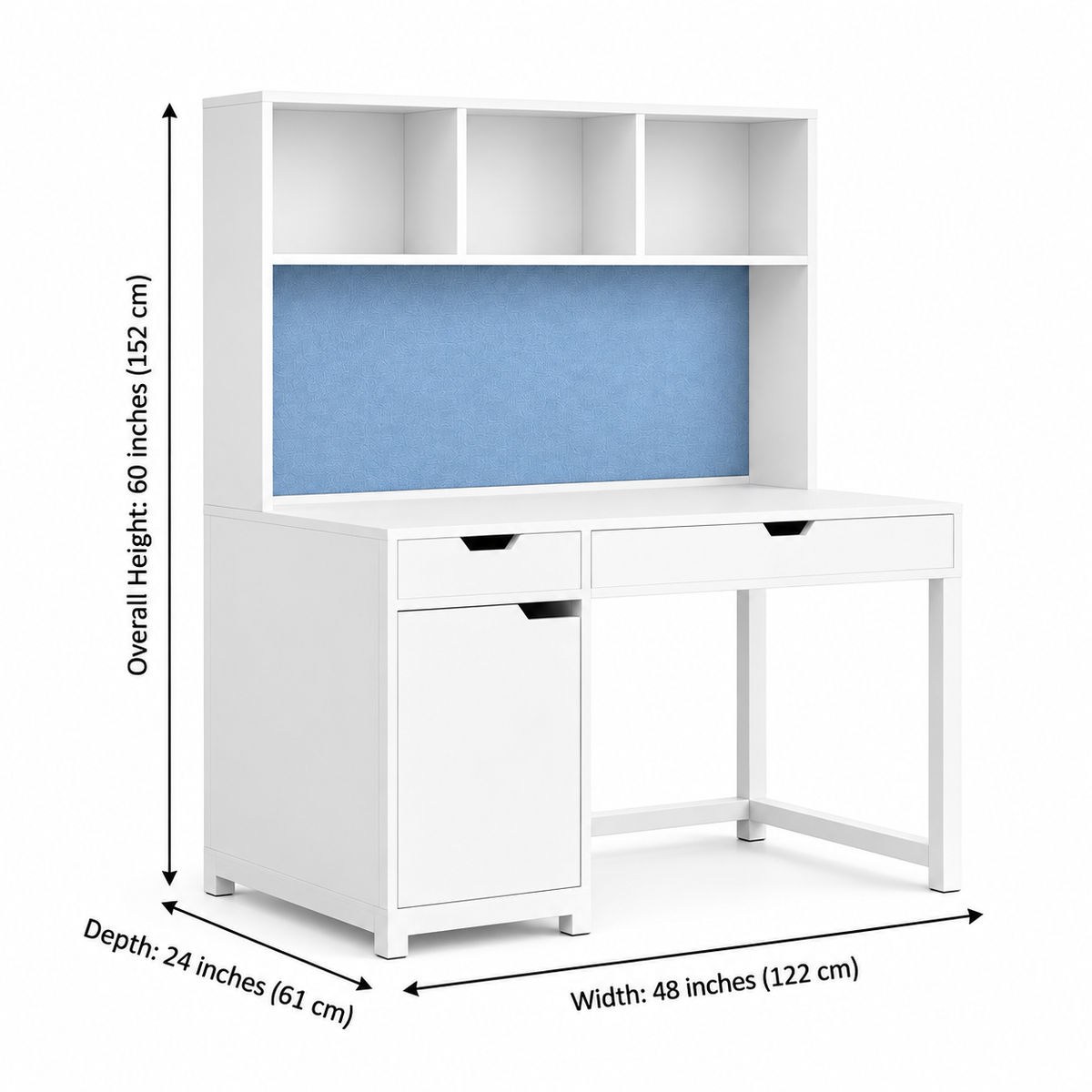 Kids study table dimensions 48 inches wide, 24 deep and 60 high