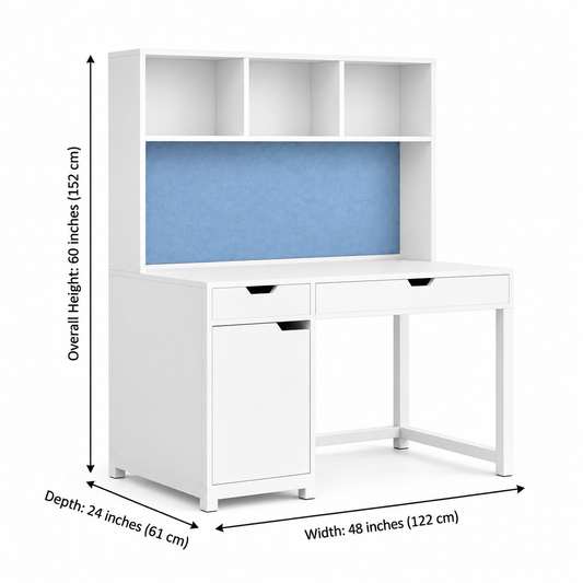 Kids study table dimensions 48 inches wide, 24 deep and 60 high