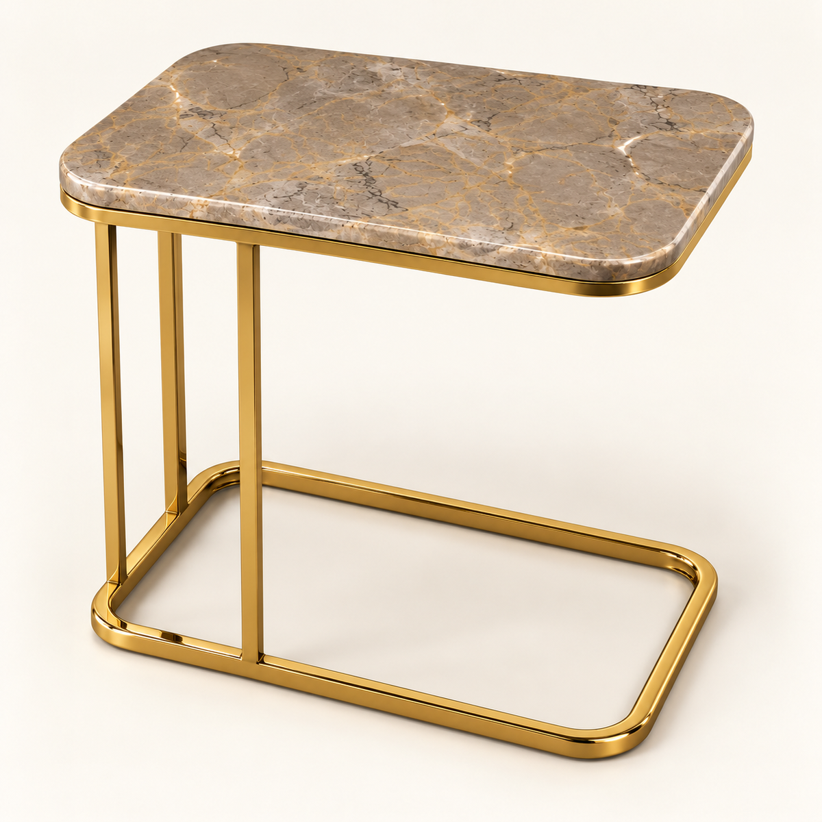 Rectangular Marble Gold Cantilever Side Table - angled studio view