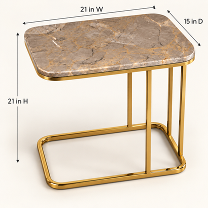 Rectangular Marble Gold Cantilever Side Table - dimensions 21 W × 15 D × 21 H inches