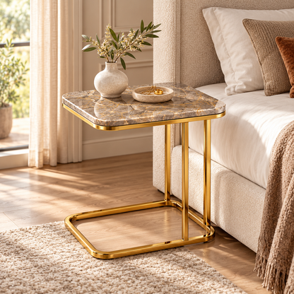 Rectangular Marble Gold Cantilever Side Table - alternate lifestyle view