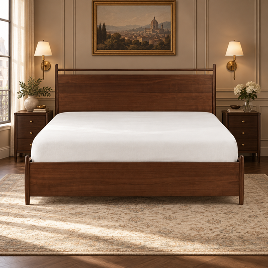 Minimalist Panel Bed with Side Drawers in a bedroom, front view