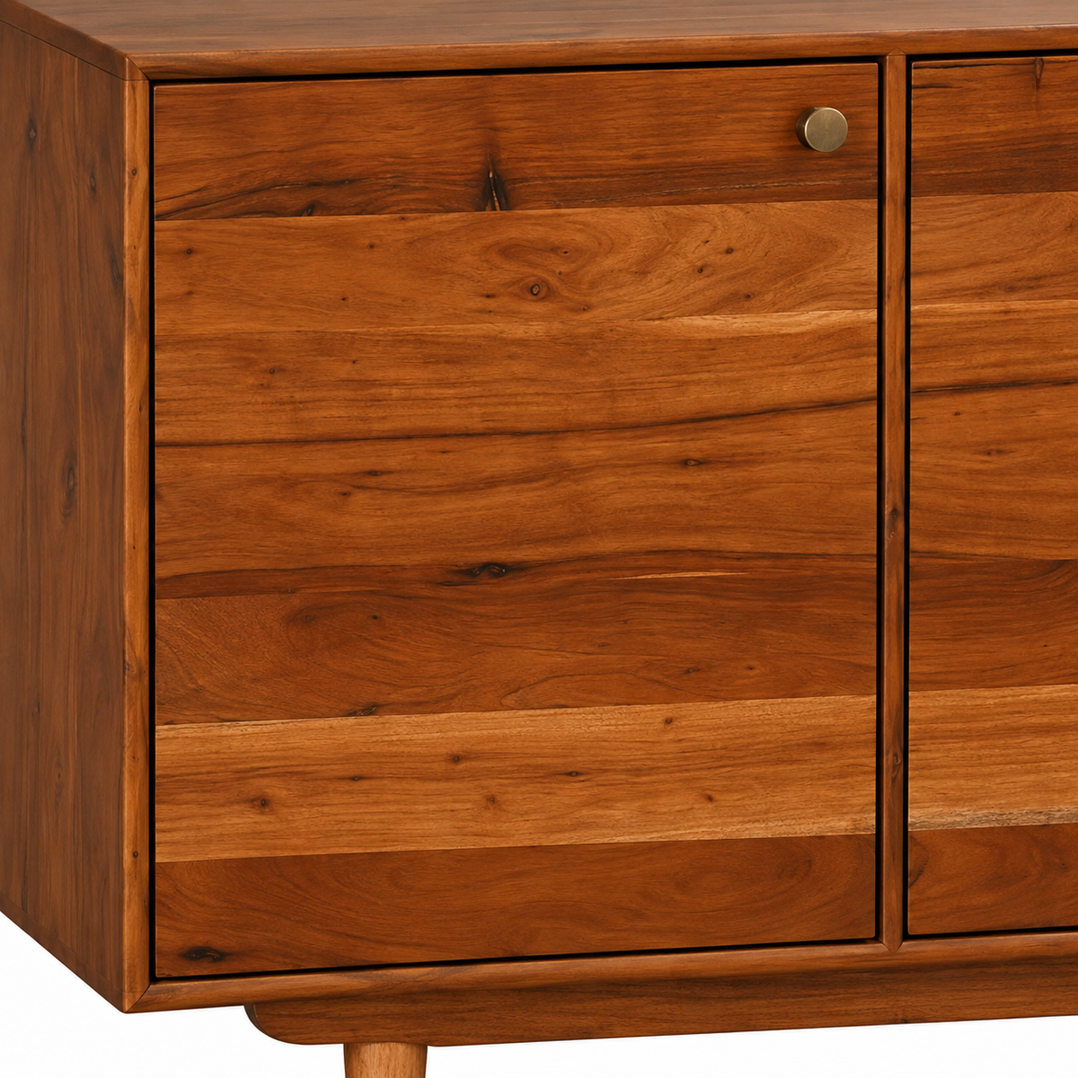 Minimalist Three Door Wooden Sideboard in honey natural finish – material and detail close-up