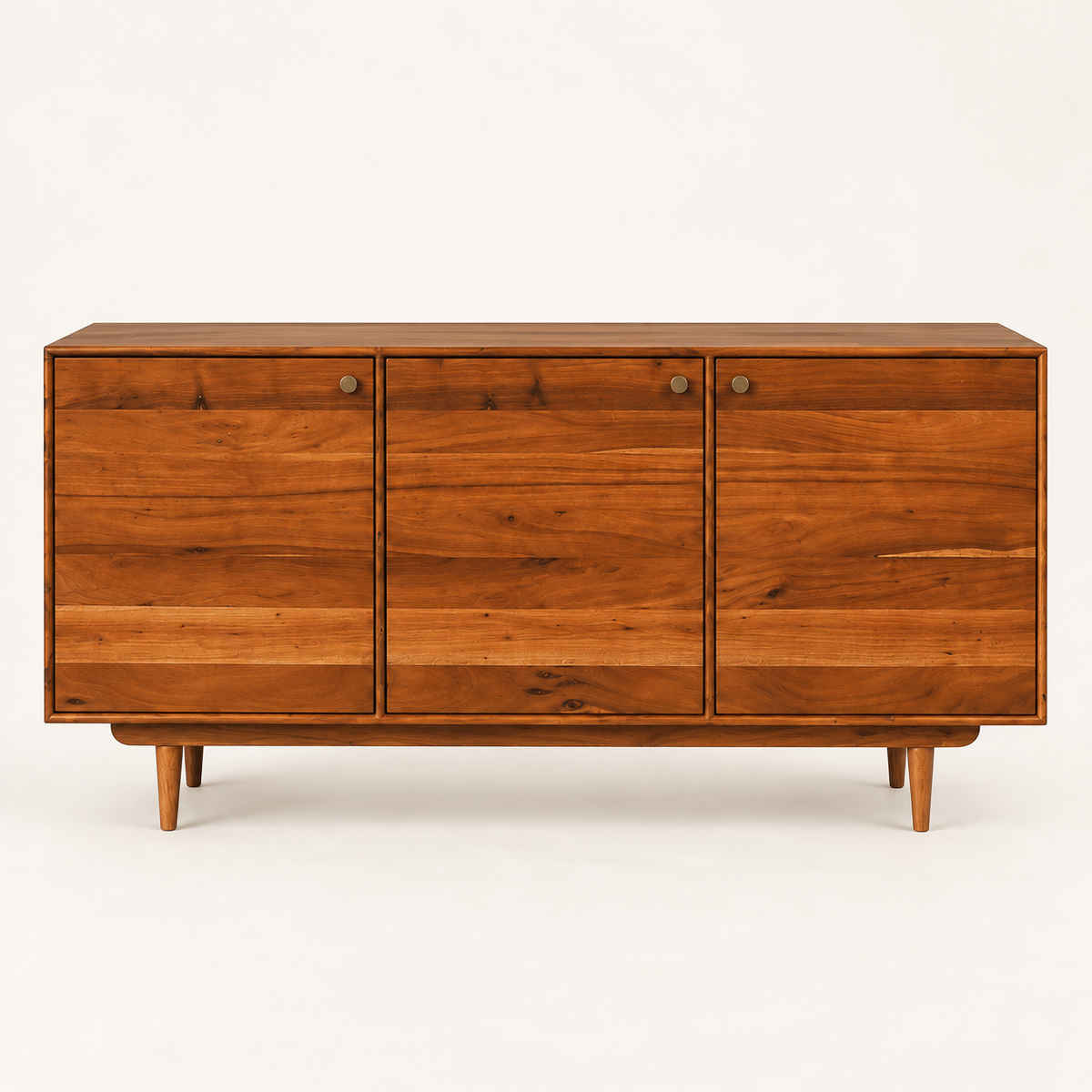 Minimalist Three Door Wooden Sideboard in honey natural finish – front studio view
