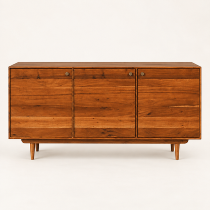 Minimalist Three Door Wooden Sideboard in honey natural finish – front studio view
