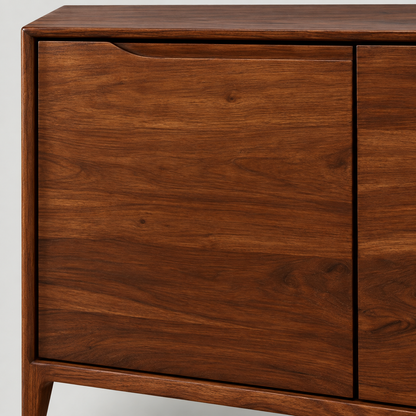 Modern Wooden Sideboard with Three Drawers in dark walnut finish – material and detail close-up