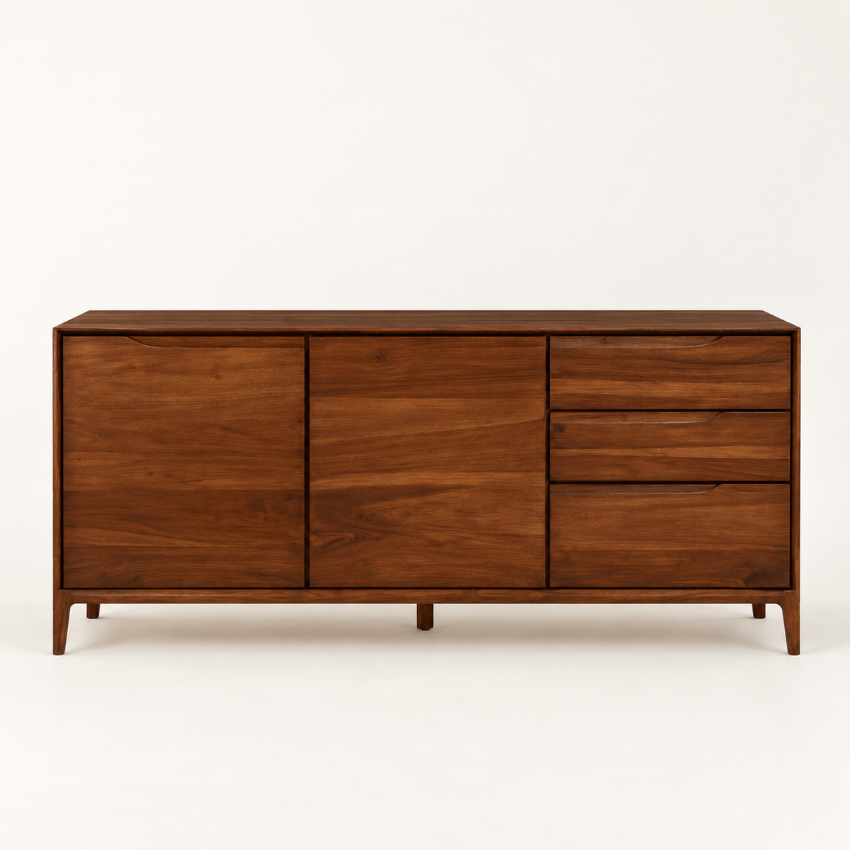 Modern Wooden Sideboard with Three Drawers in dark walnut finish – front studio view