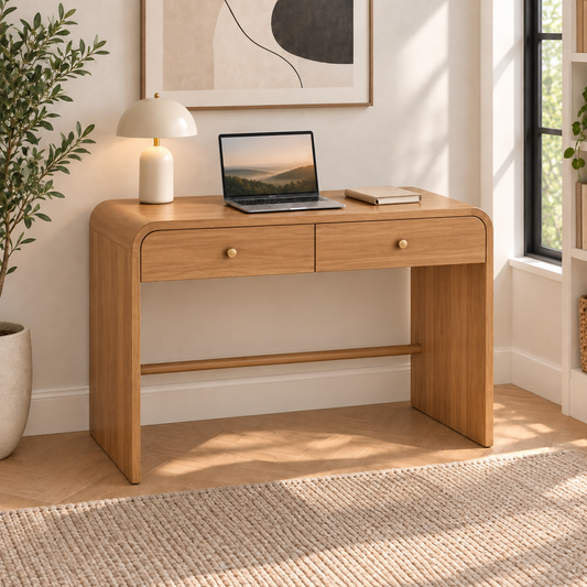 Teak wood study table with two drawers in Natural Teak finish